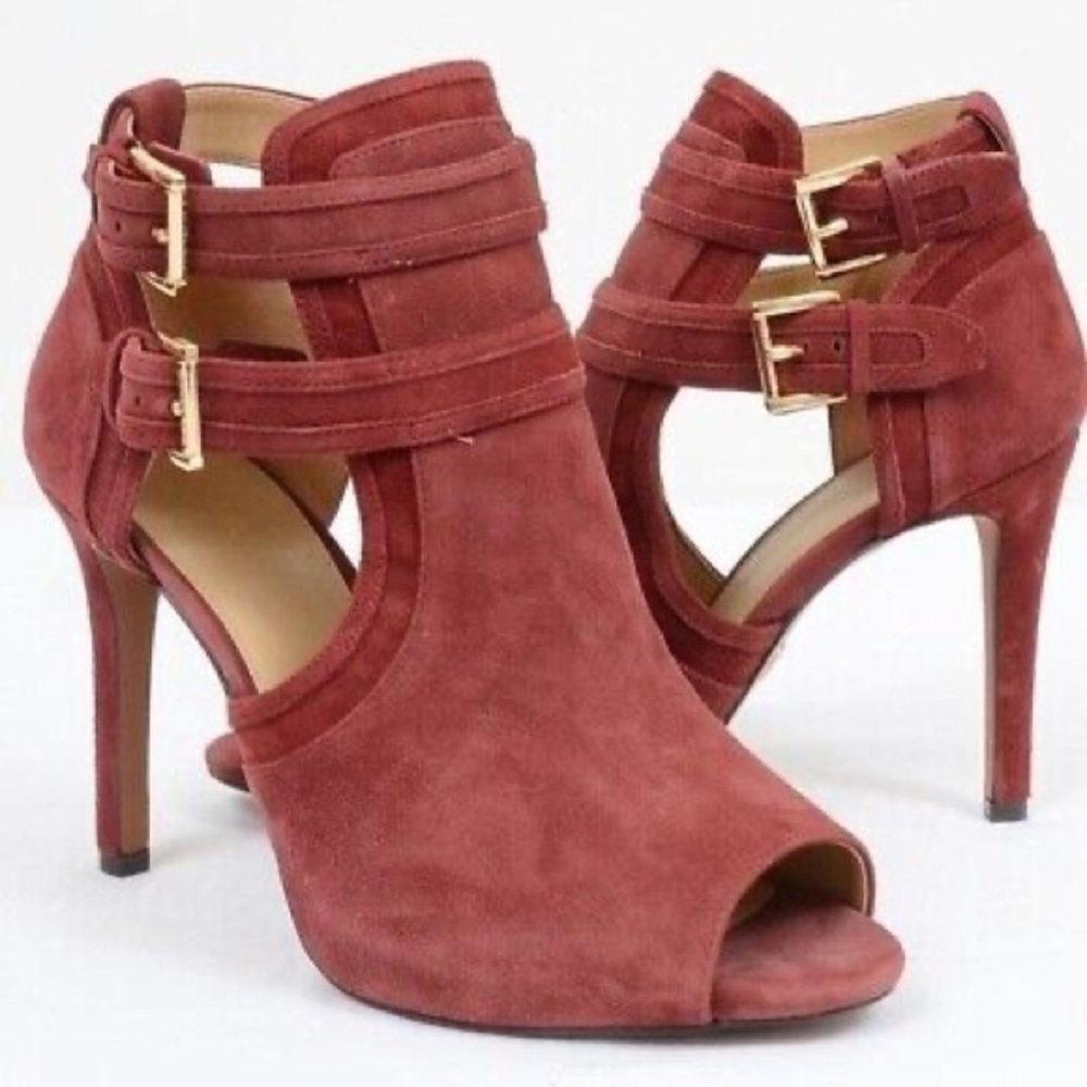 Michael Kors Suede Open Toed Boot Heels Size 6.5 NWOT
